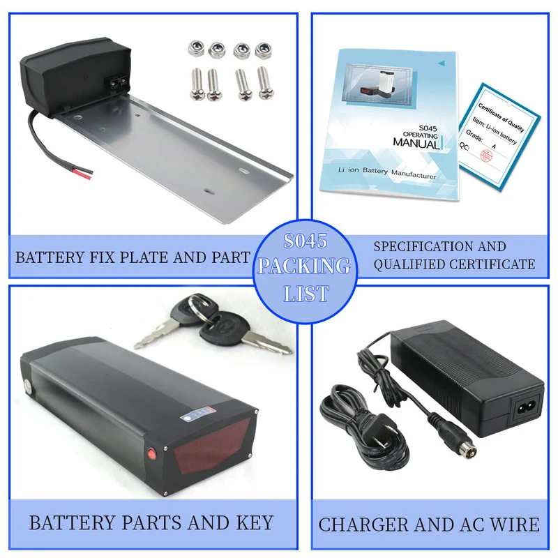 US Stock 48V 20Ah battery black lithium-ion Ebike with 50A BMS XT60 for outdoors S045 black