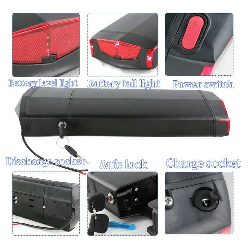 US Stock 36V 10Ah lithium-ion Ebike Battery black With 20A BMS for Outdoor R006 black - With Black V Brake Hanger