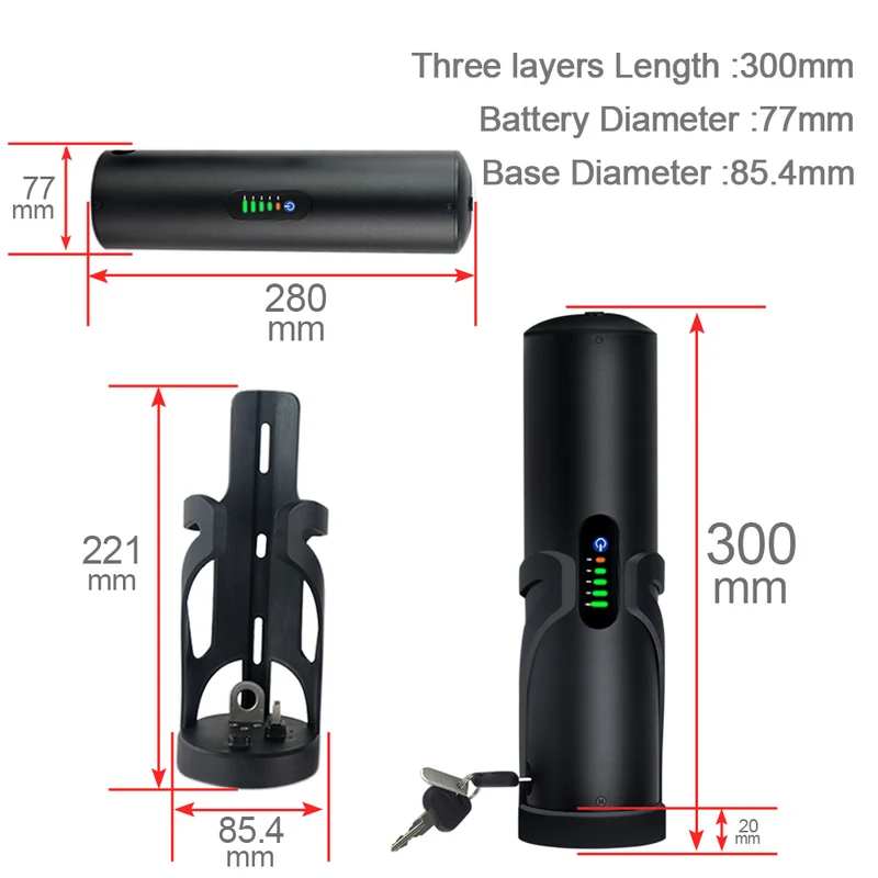 US Stock 36V 9AH Ebike lithium-ion battery Electric Bicycle 20A BMS With Charger Outdoor U005 black