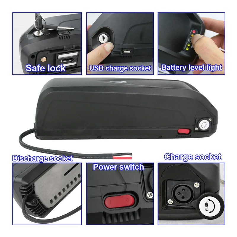 US Stock 52V 13Ah battery lithium-ion Hailong Ebike battery with BMS USB for motor emergency backup S039-3