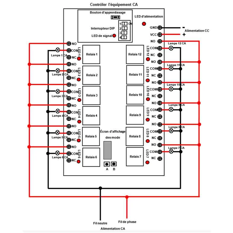 12 Voies CC 12V 24V Interrupteur Relais Sans Fil Longue Distance 5 Km (Modèle: 0020032)