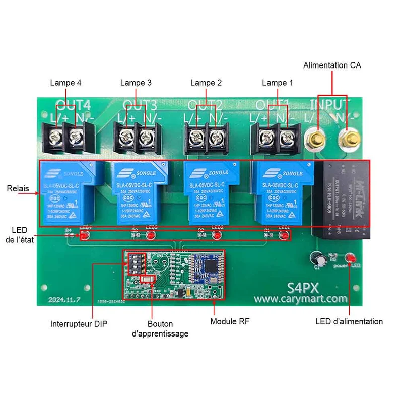 4 Voies 30A interrupteur sans fil sortie 230V avec télécommande 5km (Modèle: 0020673)