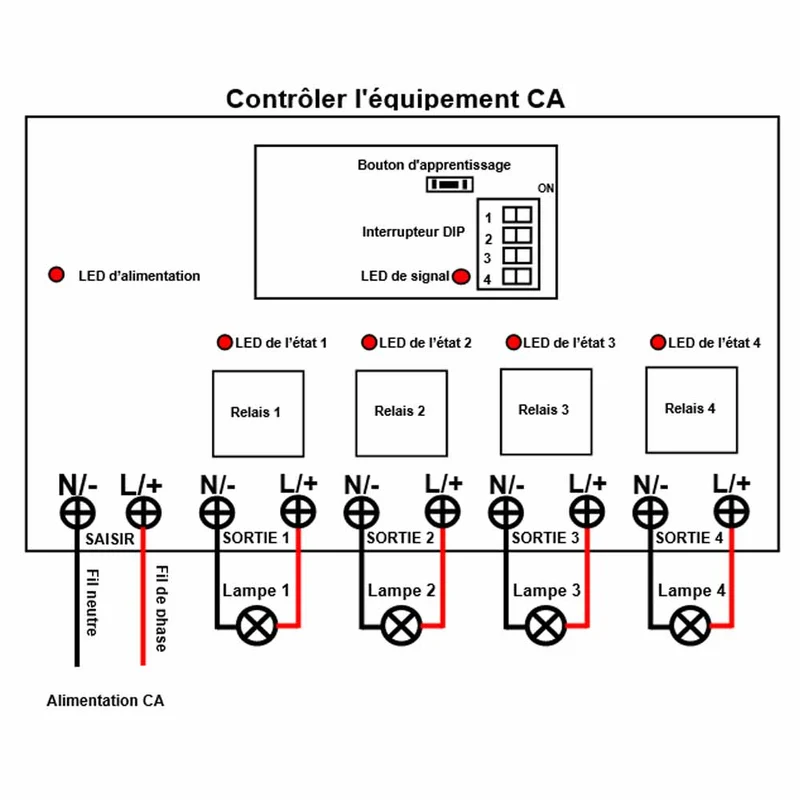 4 Voies 30A interrupteur sans fil sortie 230V avec télécommande 5km (Modèle: 0020673)