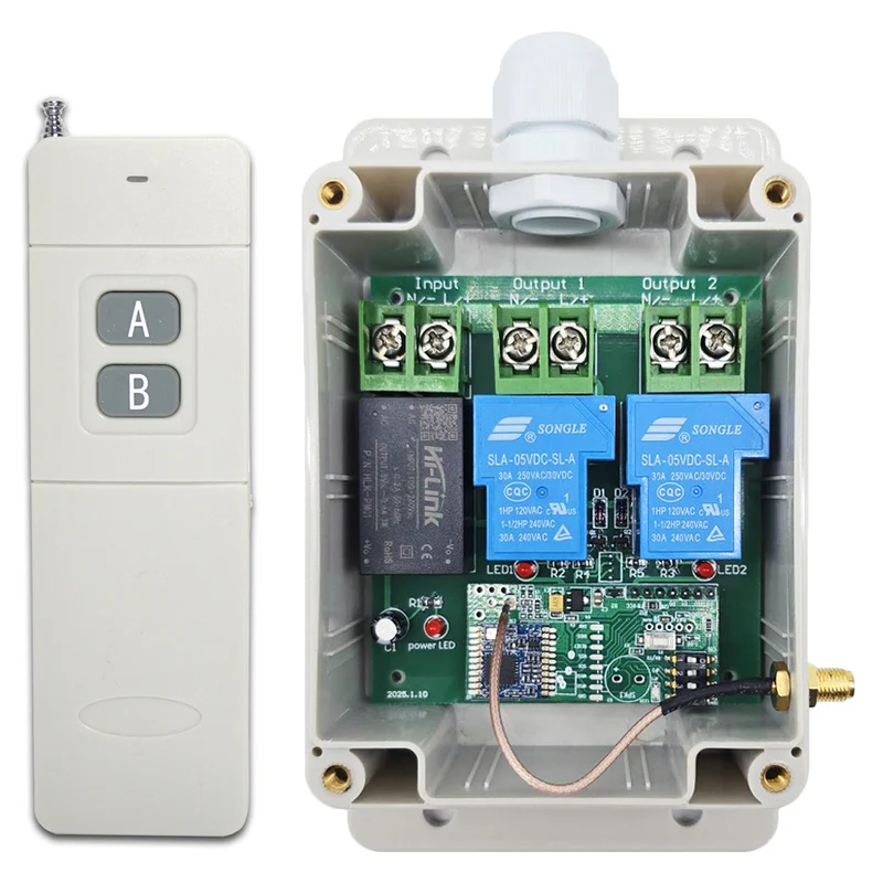 2 Canaux 30A interrupteur sans fil sortie 230V avec télécommande 5km (Modèle: 0020137)