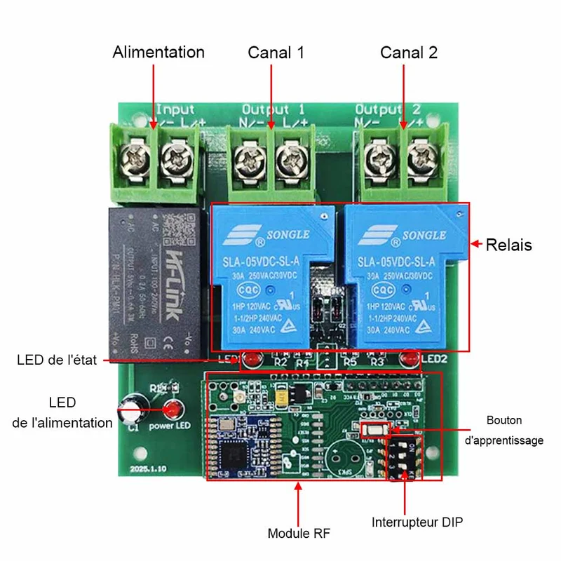 2 Canaux 30A interrupteur sans fil sortie 230V avec télécommande 5km (Modèle: 0020137)