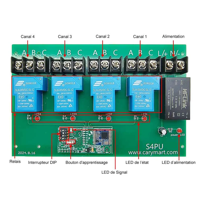4 voies 230V 30A interrupteur relais sans fil avec télécommande 5km (Modèle: 0020111)