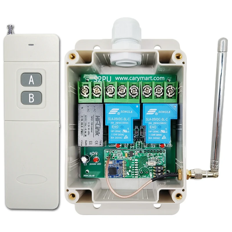 2 Voie 30A relais interrupteur sans fil 230V avec 5km télécommande (Modèle: 0020107)