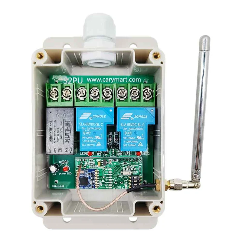 230V récepteur interrupteur sans fil, 2 voies 10A relais 5km (Modèle: 0020103)
