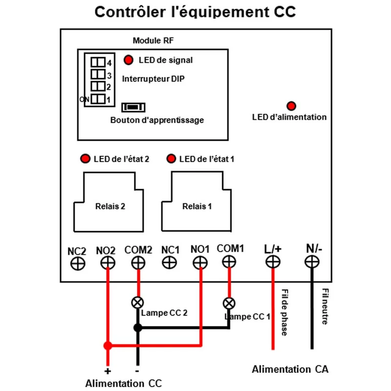230V récepteur interrupteur sans fil, 2 voies 10A relais 5km (Modèle: 0020103)
