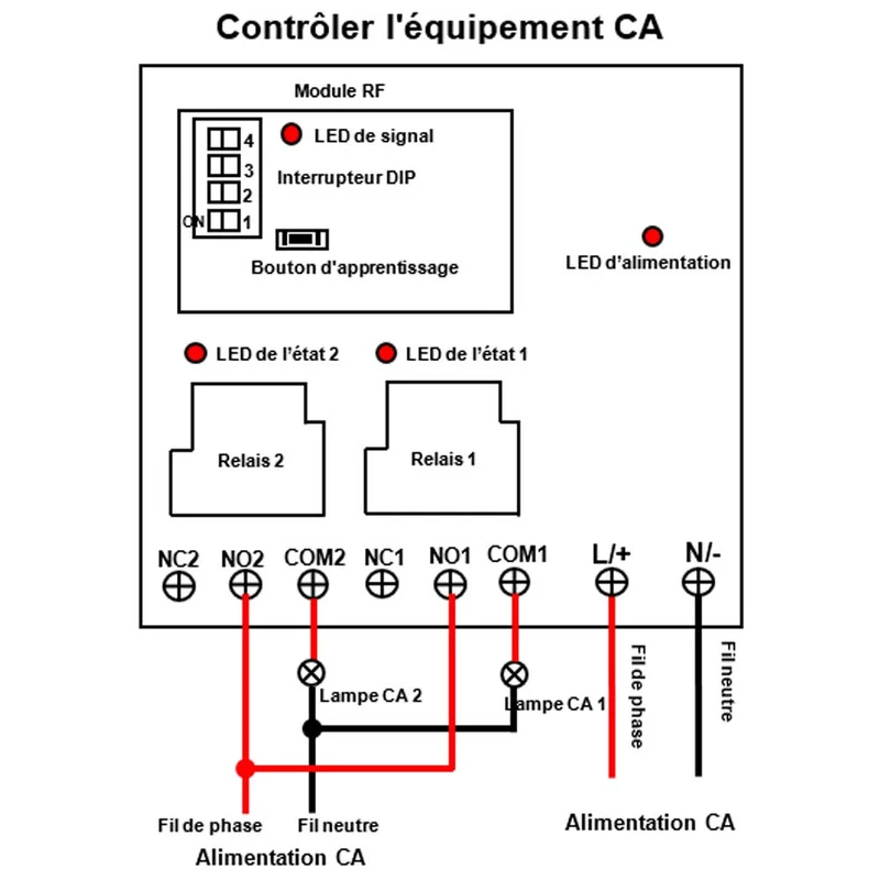 230V récepteur interrupteur sans fil, 2 voies 10A relais 5km (Modèle: 0020103)