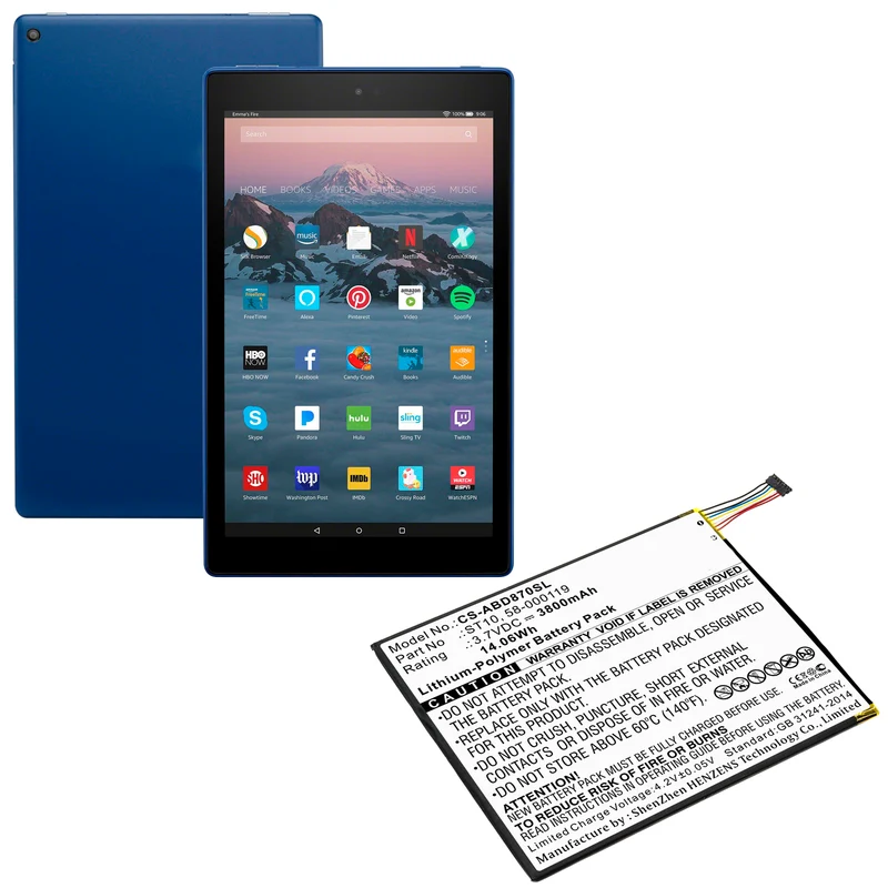 3.7V 3800mAh Tablet Battery for B00VKIY9RG Kindle Fire HD 10 Kindle Fire HD 10.1 SR87CV SR87MC Li-Polymer