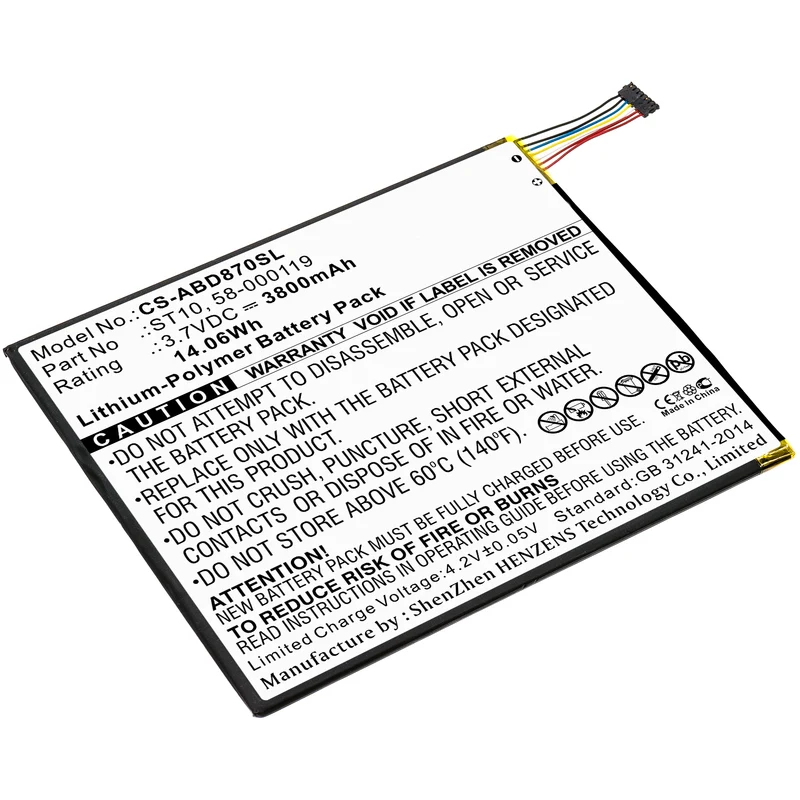 3.7V 3800mAh Tablet Battery for B00VKIY9RG Kindle Fire HD 10 Kindle Fire HD 10.1 SR87CV SR87MC Li-Polymer