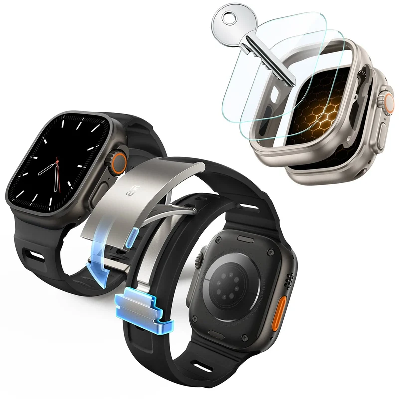 ESR Equinox Watch Band Ultimate Bundle for Apple Watch - Black Band / Titanium Case