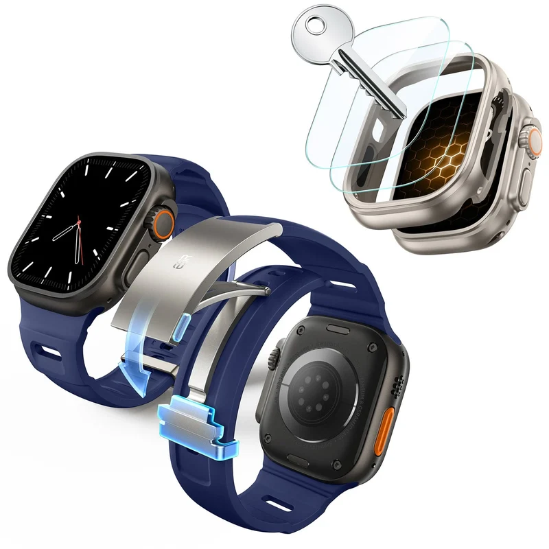 ESR Equinox Watch Band Ultimate Bundle for Apple Watch - Navy Blue Band / Titanium Case