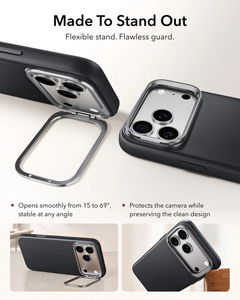 iPhone 17 Pro Atelier Silicone Leather Magnetic Case with Camera Control and Flex Stand - Black