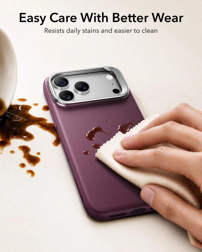 iPhone 17 Pro Atelier Silicone Leather Magnetic Case with Camera Control and Flex Stand - Deep Burgundy