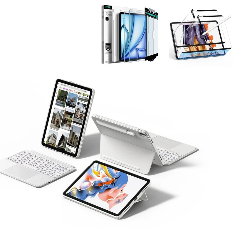 iPad Air 11" (M4) 2026 Shift Keyboard Case (Detachable) Protection Paper-Feel Bundle -US Layout-White