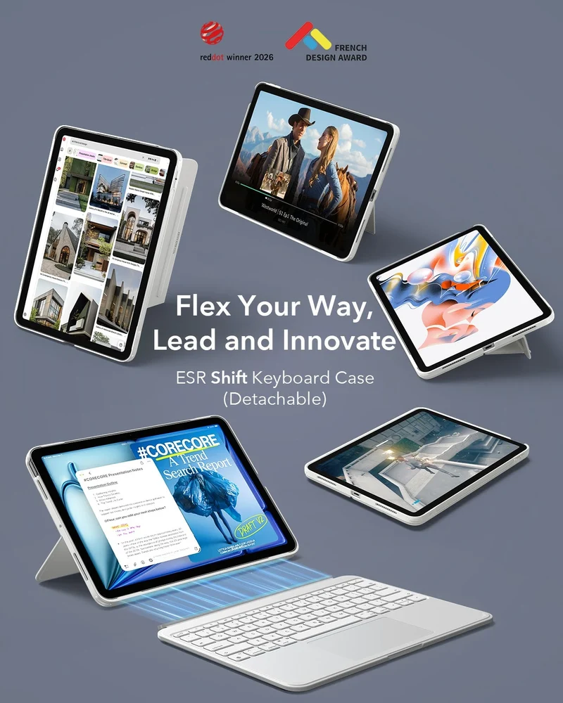iPad Air 13" (M2) 2024 Shift Keyboard Case (Detachable) Protection Bundle-US Layout - White