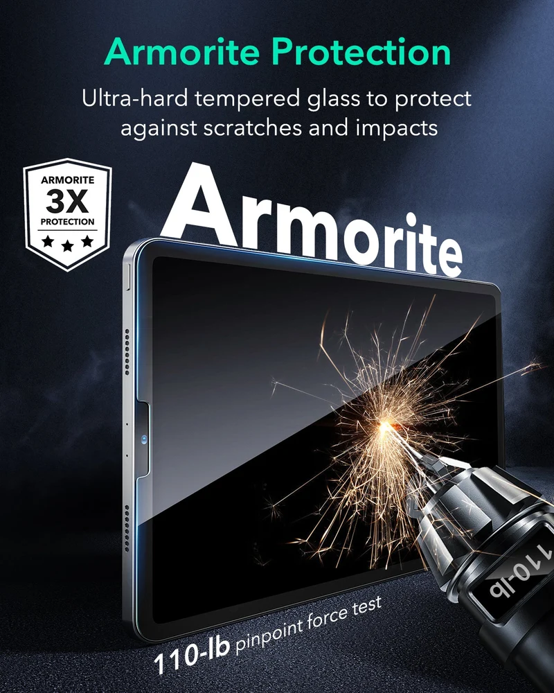 iPad Pro 11″ (4th/3rd/2nd/1st Gen) and Air 10.9″ (5th/4th Gen) Armorite Screen Protector - 2 Pack