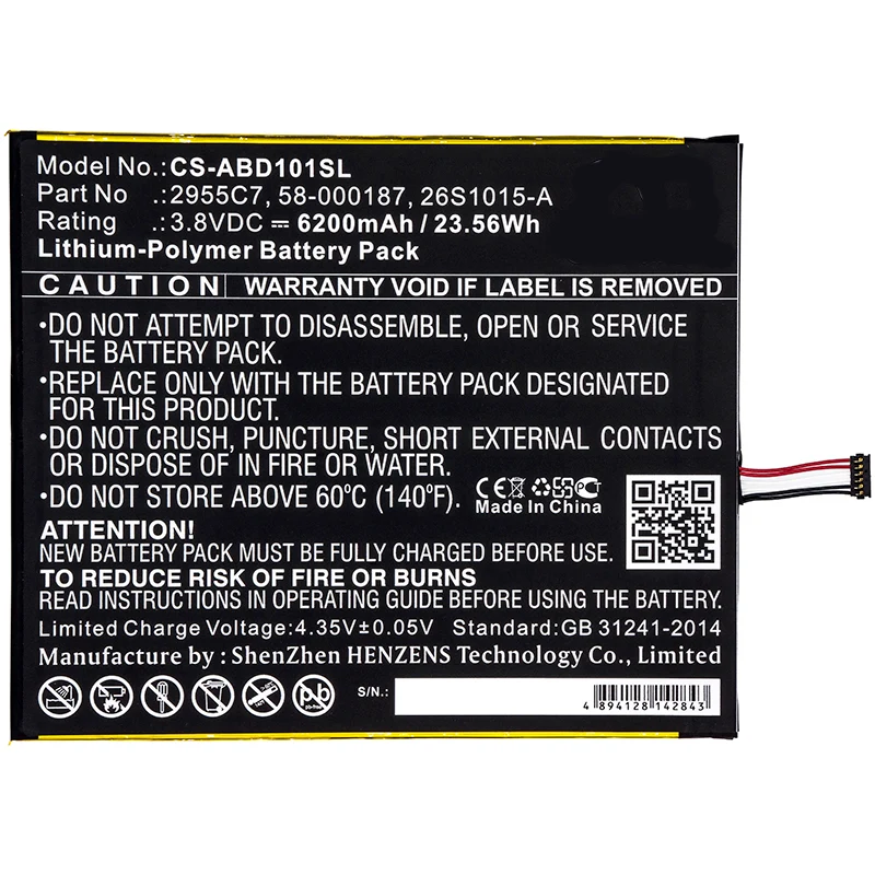 3.8V 6200mAh Tablet Battery for Kindle Fire HD 10.1 Kindle Fire HD 10.1 7th SL056ZE Li-Polymer