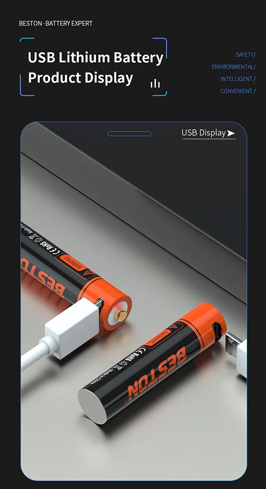 1.5V 1000mWh Beston Micro USB triple AAA Szie li-ion rechargeable battery cell