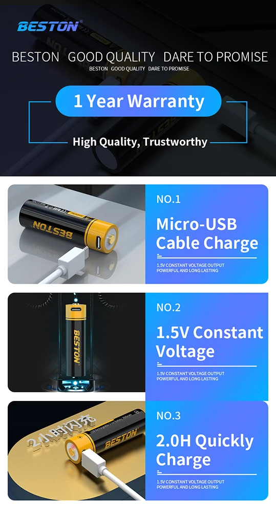 1.5V 3500mWh Li-ion Rechargeable battery Aa Size Double A Micro USB battery