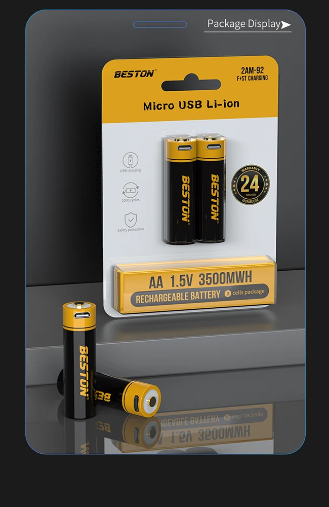 1.5V 3500mWh Li-ion Rechargeable battery Aa Size Double A Micro USB battery