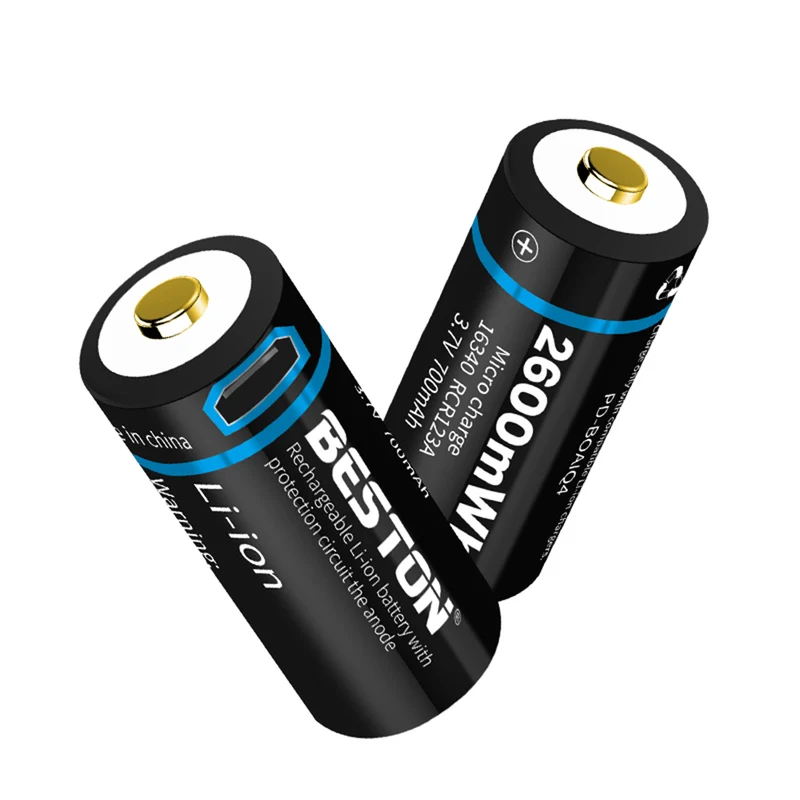 3.7v 650mAh ICR 16340 RCR123A Beston New function li ion USB rechargeable battery