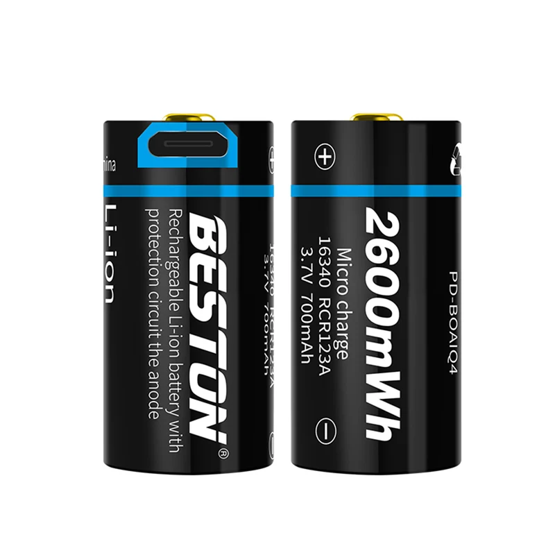 3.7v 650mAh ICR 16340 RCR123A Beston New function li ion USB rechargeable battery