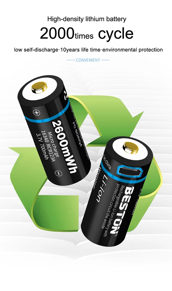 3.7v 650mAh ICR 16340 RCR123A Beston New function li ion USB rechargeable battery