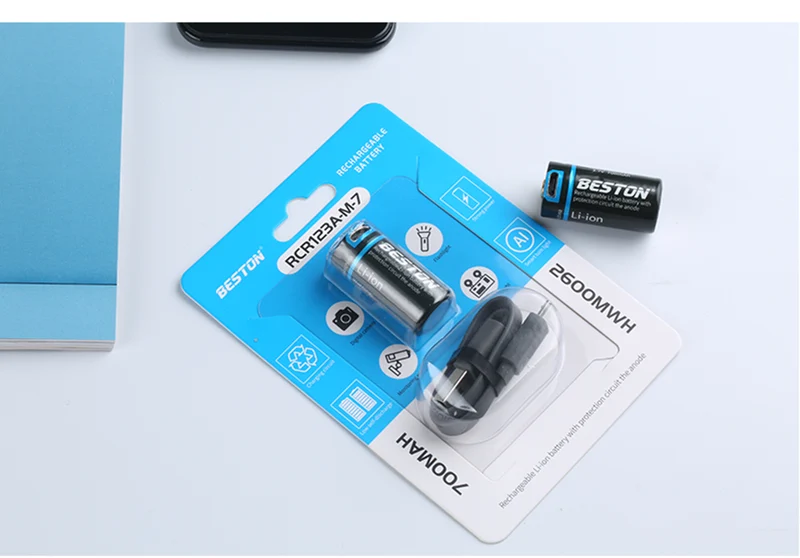 3.7v 650mAh ICR 16340 RCR123A Beston New function li ion USB rechargeable battery
