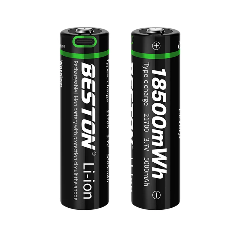 2pcs 21700 3.7V 5000mAh Type-C Rechargeable Lithium Battery for Torch