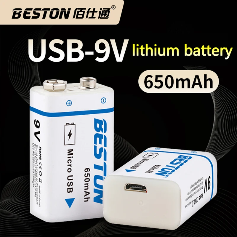 USB 9v 650mAh BESTON High quality Li ion Lithium Rechargeable Battery for Multimeter and Electronic Instrument