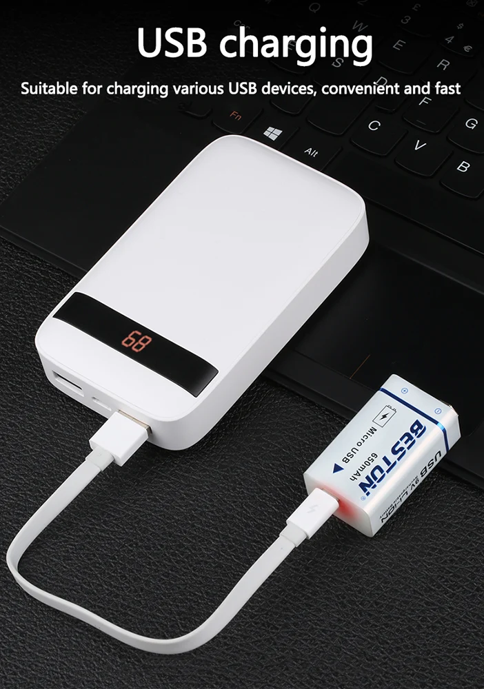 USB 9v 650mAh BESTON High quality Li ion Lithium Rechargeable Battery for Multimeter and Electronic Instrument