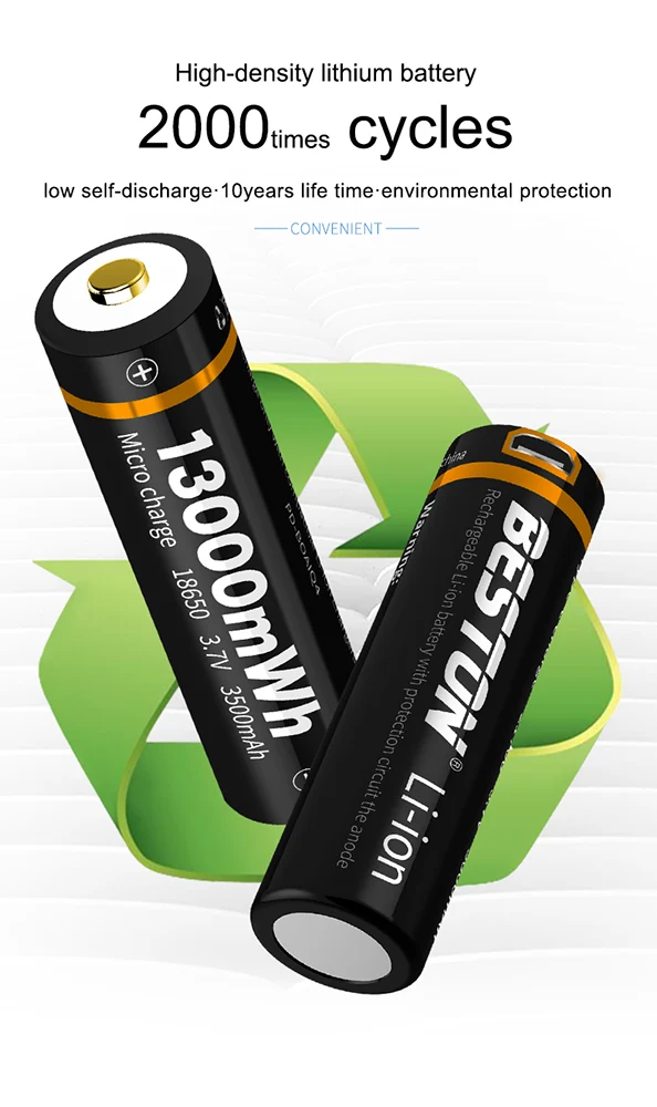 3.6V 18650 USB Rechargeable Lithium Battery Beston 3500mAh Li-ion Batteries for Flashlight
