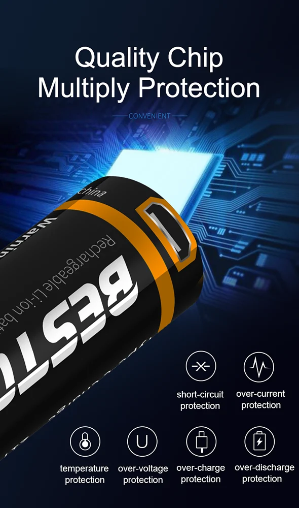 3.6V 18650 USB Rechargeable Lithium Battery Beston 3500mAh Li-ion Batteries for Flashlight