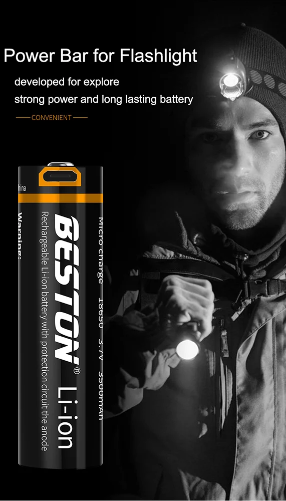 3.6V 18650 USB Rechargeable Lithium Battery Beston 3500mAh Li-ion Batteries for Flashlight