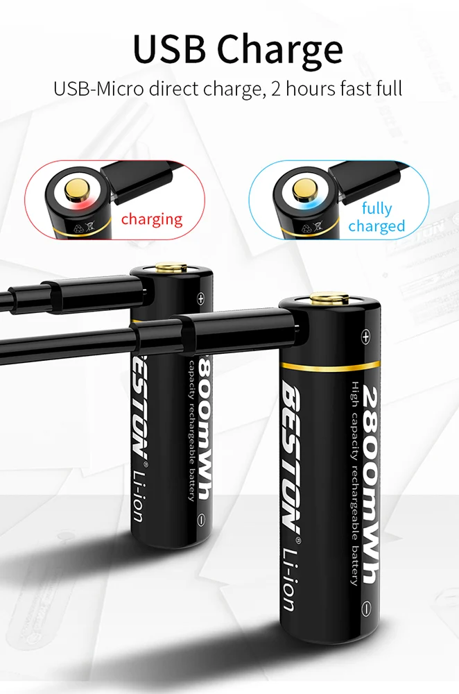 Micro USB 1.5V Li-ion BESTON Rechargeable AA Battery for Toys