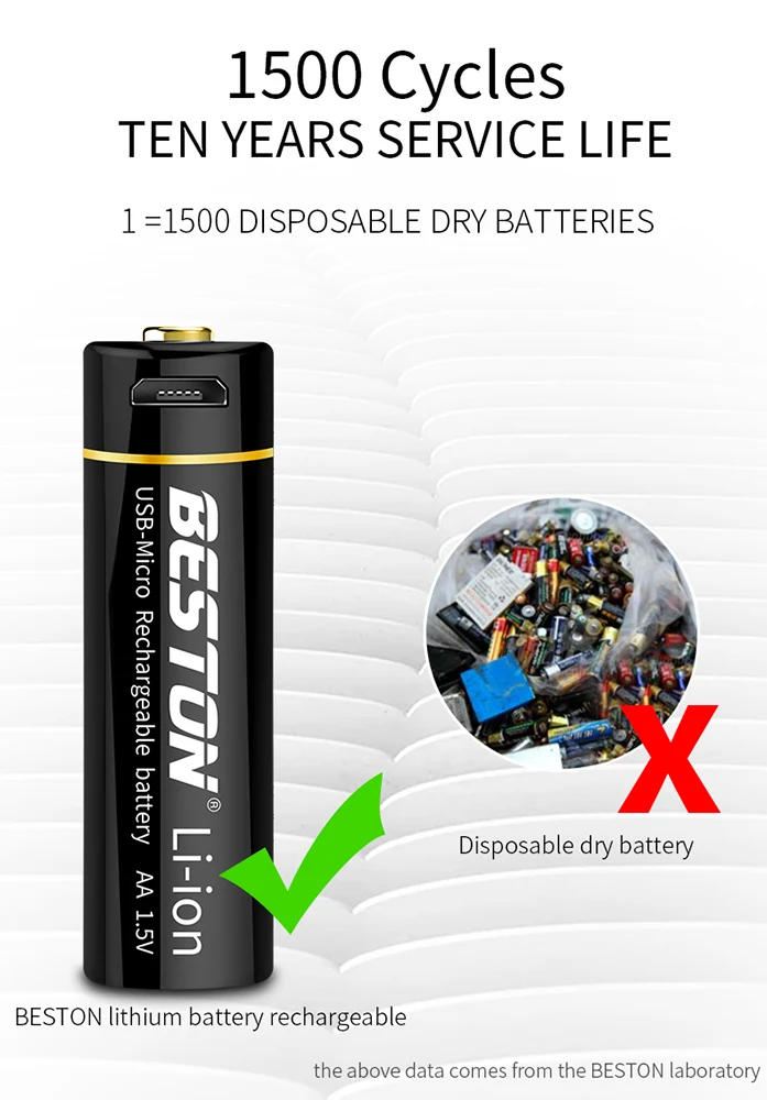 Micro USB 1.5V Li-ion BESTON Rechargeable AA Battery for Toys