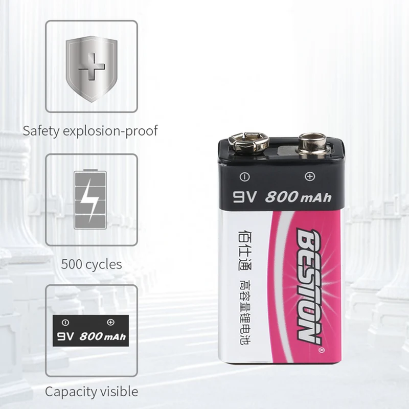 9V BESTON 2 Bay Smart Rechargeable LI-ion Lithium Charger Plus 9V 800mAh Battery Kits
