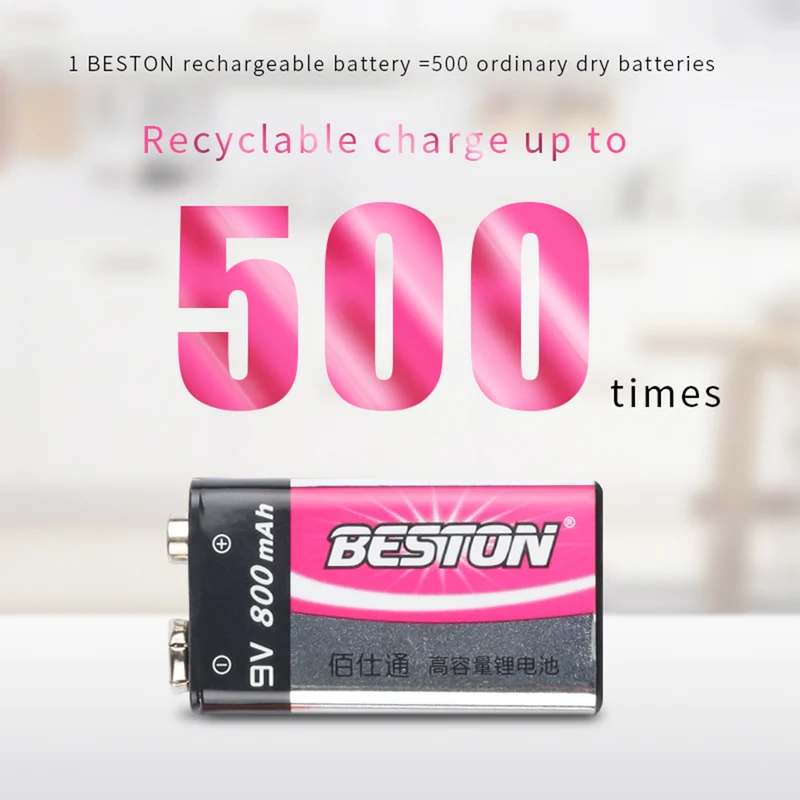 9V BESTON 2 Bay Smart Rechargeable LI-ion Lithium Charger Plus 9V 800mAh Battery Kits