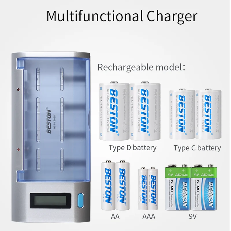 D,C,AA,AAA,9V Beston multifunction universal charger Smart
