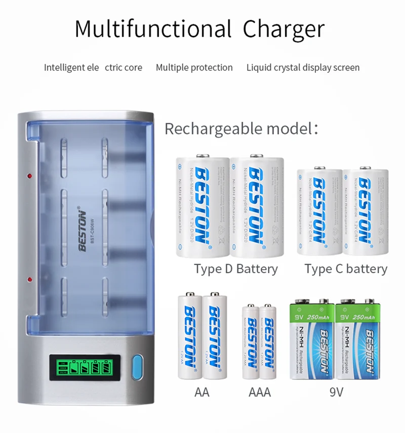 D,C,AA,AAA,9V Beston multifunction universal charger Smart