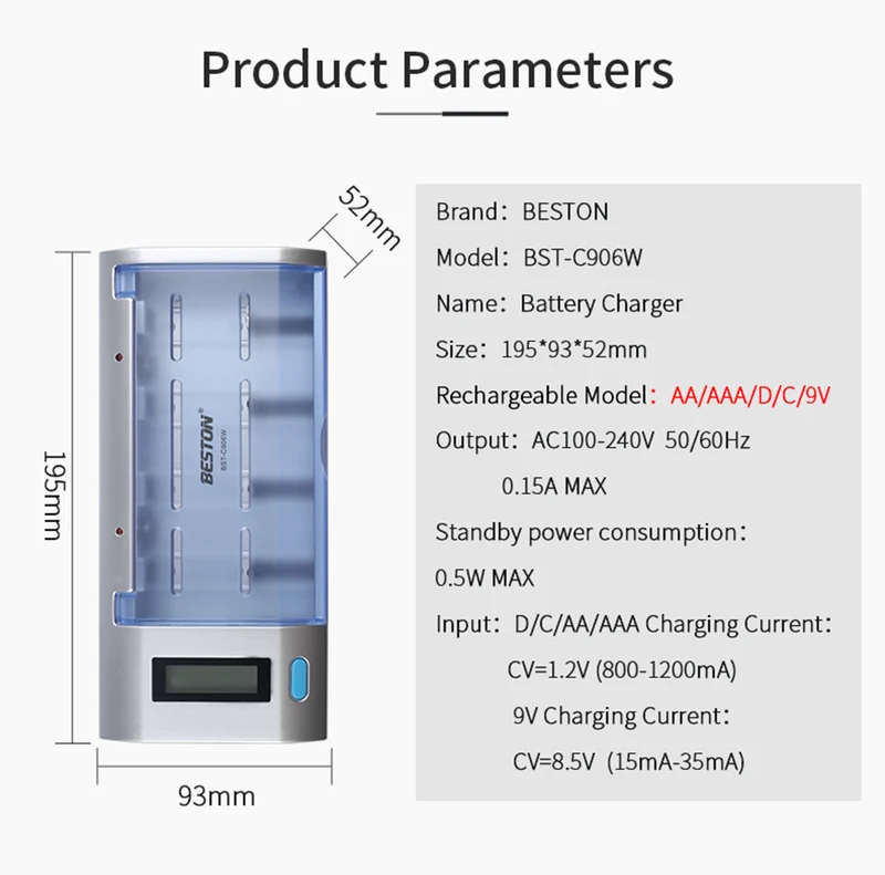 D,C,AA,AAA,9V Beston multifunction universal charger Smart