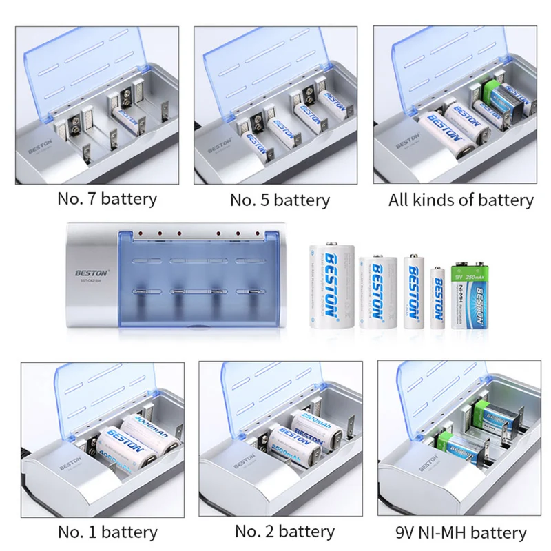 multi-function C821BW universal Smart D,C,AA,AAA,9V battery charger Beston