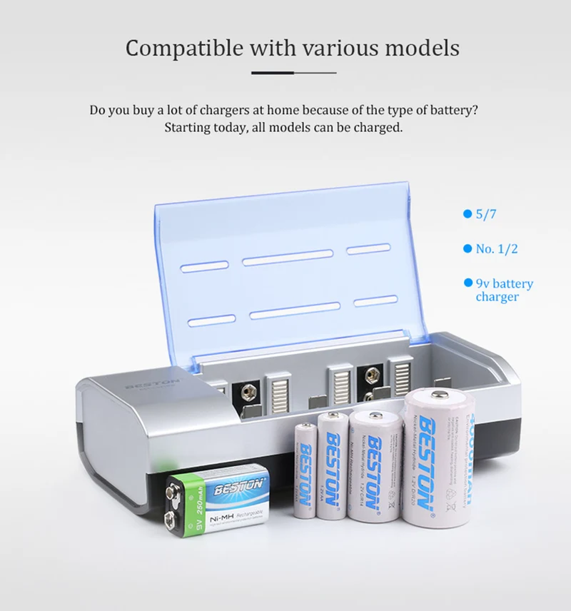multi-function C821BW universal Smart D,C,AA,AAA,9V battery charger Beston