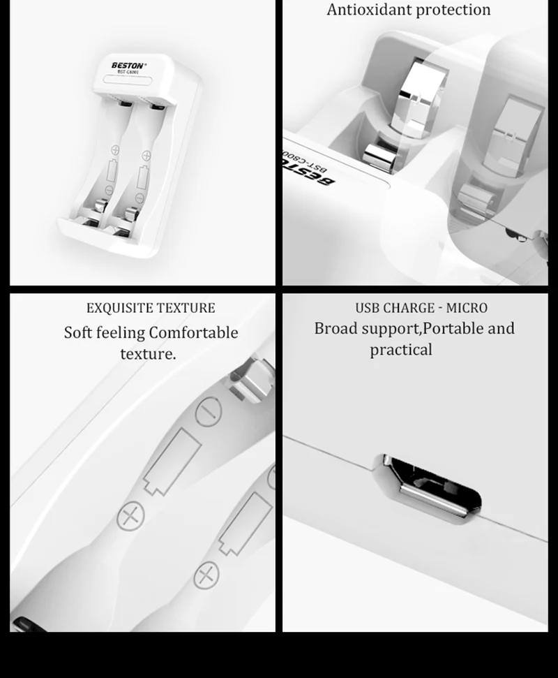 Intelligent USB charger with 2 slots for rechargeable AA AAA Ni-MH charger Beston