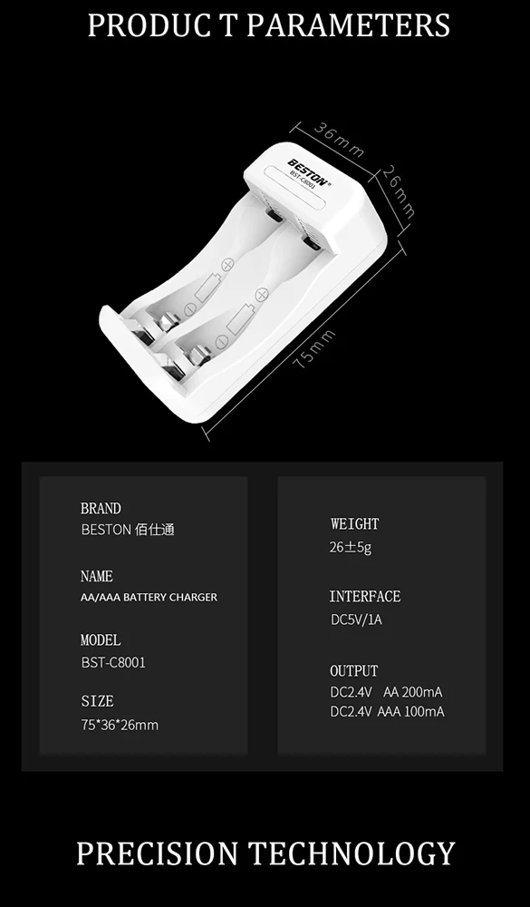 Intelligent USB charger with 2 slots for rechargeable AA AAA Ni-MH charger Beston
