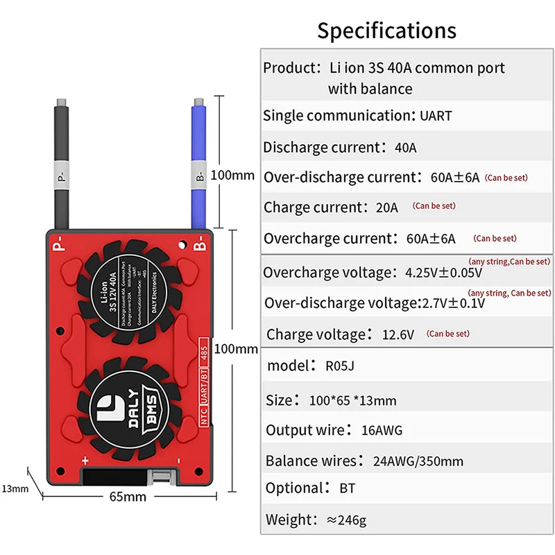 Daly smart bms Li-ion 3S 12V 40A bluetooth BMS board