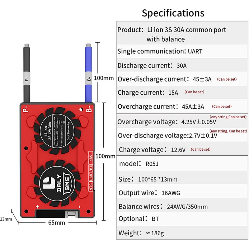 Daly smart bms Li-ion 3S 12V 30A bluetooth BMS board